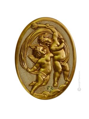 ANGES Décoration artistique à suspendre en céramique de style baroque Feuille d'or 24 carats Fabriqué en Italie