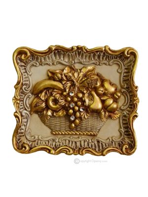 TABLEAU Décoration à suspendre en céramique artistique style baroque feuille d'or 24 carats Made in Italy