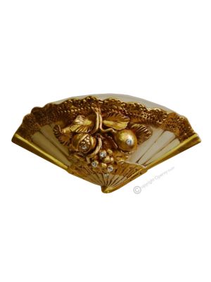 ÉVENTAIL Décoration à suspendre en céramique artistique style baroque feuille d'or 24 carats Made in Italy
