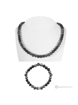 ELIOT - Collier avec bracelet, agate noire mate, hématite, labradorite, fait main.