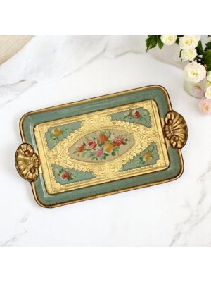Plateau en bois artisanal, décoré à la main avec des feuilles d'or 24 carats dans la tradition florentine.