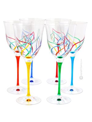 GOBELET À EAU HELICONIA Ensemble de 6 verres à eau en cristal peints à la main à Venise, authentique Made in Italy