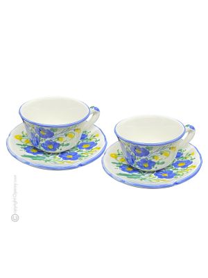 FIORACCIO TASSES set tasses à thé cappucino avec soucoupe Castelli céramique fait main authentique Abruzzes Made in Italy