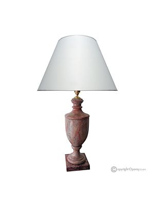 LAMPE en marbre rouge précieux, abat-jour en pierre naturelle authentique, fait main.
