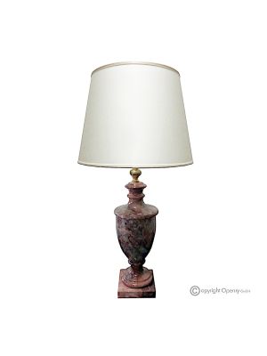 LAMPE en marbre rouge précieux, abat-jour en pierre naturelle authentique, élément décoratif de luxe.