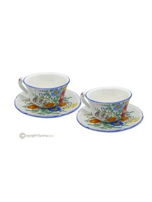 Ensemble de tasses à cappuccino avec soucoupes, en céramique authentique Castelli, fabriquée et peinte à la main.
