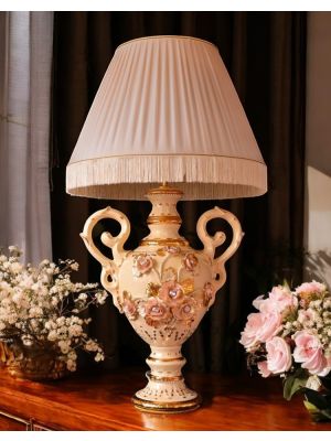 Lampe de table artistique en céramique de style baroque, détail en or 24 carats, fabriquée en Italie