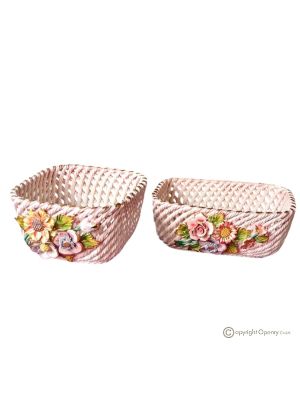 Porte-plantes, lot de 2 porte-plantes en céramique artistique, décoration florale avec or, fait main.
