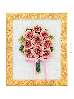 Cadre décoratif artistique en céramique de style baroque avec détails en or 24 carats, fabriqué en Italie