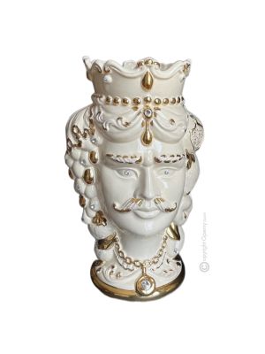 TÊTE MÂLE BRUN Cachepot et décoration de table artistique en céramique avec détails couleur or 24 carats