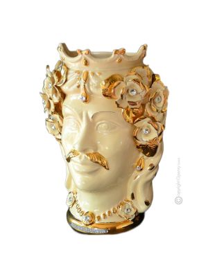 TÊTE MÂLE BRUN Cachepot et décoration de table détails artistiques en céramique Cristaux Swarovski couleur or 24 carats