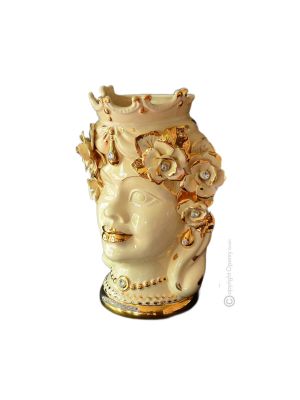 TÊTE BRUN FEMME Cachepot et décoration de table artistique en céramique avec cristaux Swarovski