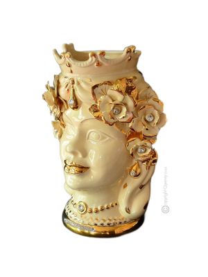 Cache pot FEMME BRUN FONCÉ et décoration de table artistique en céramique avec cristaux Swarovski