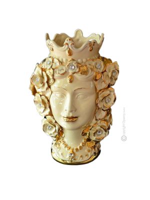 Cache pot FEMME BRUN FONCÉ et décoration de table artistique en céramique avec cristaux Swarovski