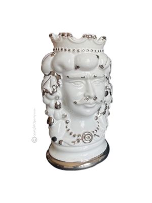 TÊTE MÂLE BRUN Cachepot et décoration de table artistique en céramique avec détails couleur or 24 carats