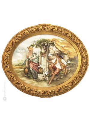 À LA FONTAINE Peinture bas-relief en porcelaine de Capodimonte fait à la main Made in Italy
