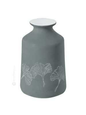 VASE GINKO Vase piémontais en céramique réalisé et décoré à la main avec un authentique motif de feuilles Made in Italy