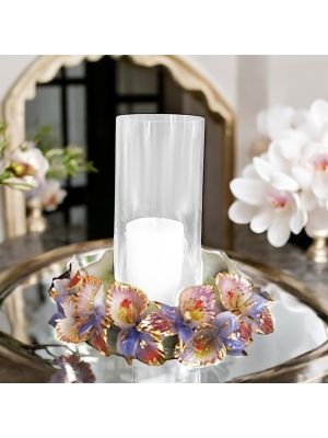 Bougeoir artistique en céramique, décoré de fleurs et de détails dorés, fait à la main.