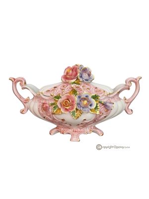 Soupière artistique en céramique de style baroque, décorée de motifs floraux et d'or, faite à la main.