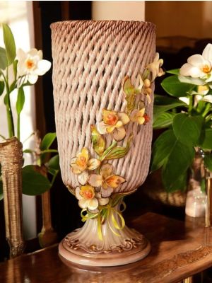 VASE en céramique artistique de style baroque avec détails en or 24 carats Fabriqué en Italie