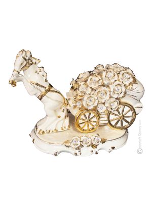 HORSE Décoration de table artistique en céramique de style baroque avec détails en or 24 carats Fabriqué en Italie