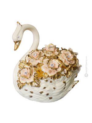 Décoration de table artistique en céramique de style baroque SWAN avec détails en or 24 carats Fabriqué en Italie