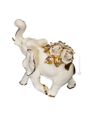 ELEPHANT Décoration de table artistique en céramique de style baroque avec détails en or 24 carats Fabriqué en Italie