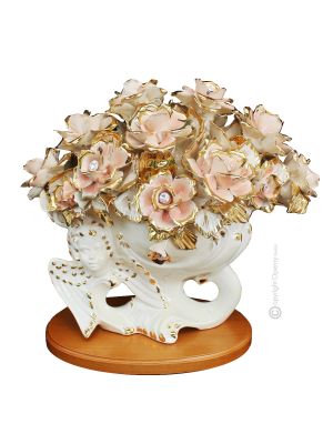 Décoration de table artistique en céramique de style baroque FLOWERS avec détails en or 24 carats Fabriqué en Italie