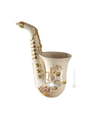 Décoration artistique à suspendre en céramique de style baroque SAXOPHONE avec détails en or 24 carats Fabriqué en Italie