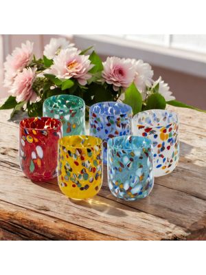 Ensemble de 6 verres en verre soufflé avec murrine, authentiques et originaux de Murano, Venise.