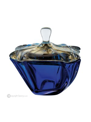Bol CADORO avec couvercle, pièce maîtresse moderne en verre de qualité supérieure peinte à la main.