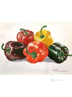 POIVRONS Peinture acrylique moderne sur toile Made in Italy 
