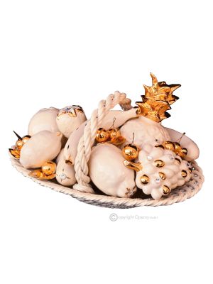 PANIER AVEC FRUITS Décoration de table centre de table artistique en céramique style baroque couleur or 24 carats cristaux Swarovski 