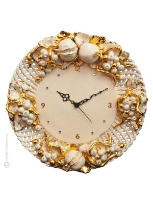HORLOGE Horloge murale artistique en céramique de style baroque, authentique faite et peinte à la main Made in Italy