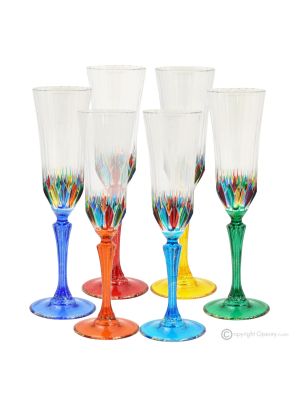 ADAGIO Ensemble de 6 flûtes authentiques peintes à la main en verre de qualité supérieure.