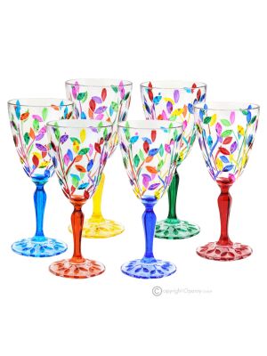 LAURUS Ensemble de 6 authentiques verres à eau à pied peints à la main en verre de qualité supérieure.