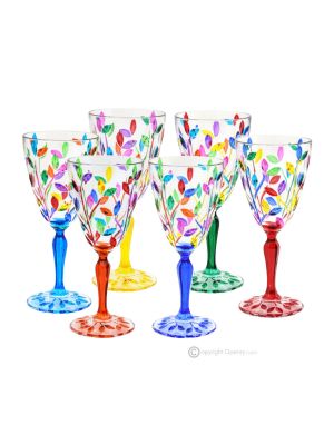 LAURUS Ensemble de 6 authentiques verres à vin à pied peints à la main en verre de qualité supérieure.