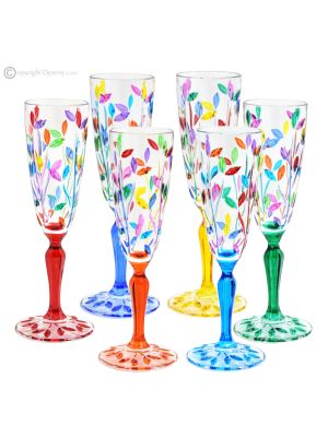 LAURUS Ensemble de 6 flûtes authentiques peintes à la main en verre de qualité supérieure.
