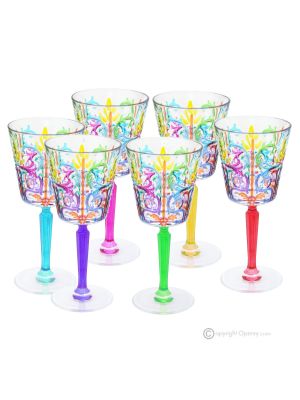 TATTOO Ensemble de 6 verres à pied authentiques peints à la main en verre de qualité supérieure.