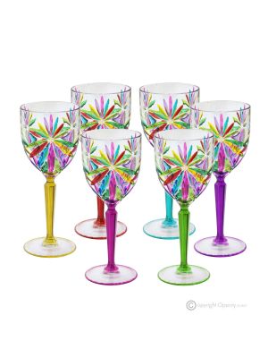 OASIS Ensemble de 6 authentiques verres à eau à pied peints à la main en verre de qualité supérieure.