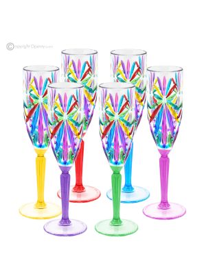 OASIS Ensemble de 6 flûtes authentiques peintes à la main en verre de qualité supérieure.