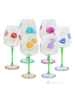 ALIZEE Ensemble de 6 authentiques verres à vin à pied peints à la main en verre de qualité supérieure.