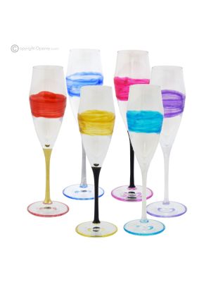 EGO Ensemble de 6 flûtes authentiques peintes à la main en verre de qualité supérieure.