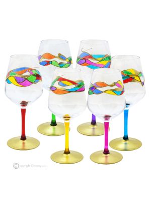 JULIETTE Ensemble de 6 verres à pied authentiques peints à la main en verre de qualité supérieure.