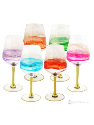 JULIETTE Ensemble de 6 verres à pied authentiques peints à la main en verre de qualité supérieure.
