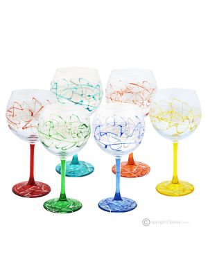 DÉGUSTATION Ensemble de 6 verres à pied authentiques peints à la main en verre de qualité supérieure.