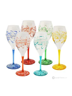 MONTECARLO Ensemble de 6 authentiques verres à vin à pied peints à la main en verre de qualité supérieure.