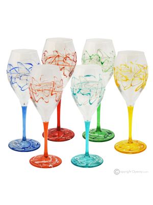 MONTECARLO Ensemble de 6 authentiques verres à eau à pied peints à la main en verre de qualité supérieure.