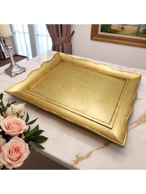 PLATEAU EN FORME en bois décoré de feuilles d'or, fait et peint à la main à Florence, authentique Made in Italy
