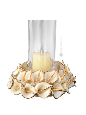 BOUGIES Bougeoir en céramique artistique de style baroque avec détails en couleur or 24 carats Fabriqué en Italie